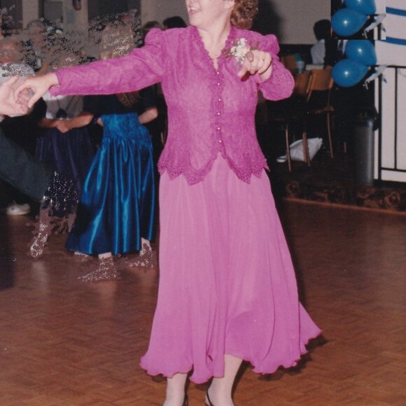 Zacks Sz 13-14 Fuschia 2 Piece Dress Vintage 80s Skirt Jacket Suit Lace & Pearls - Picture 11 of 11